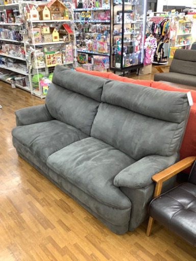 ハイバックソファ　2人掛け　ダークグレー　スレ・ヨゴレ有　レザー調ファブリック