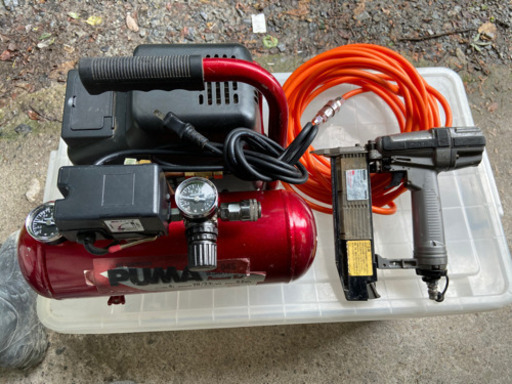 小型エアーコンプレッサー、仕上げ釘打ち中古品