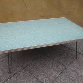 ■配達可■昭和レトロ　折りたたみテーブル　グリーン系　座卓　ローテーブルの画像