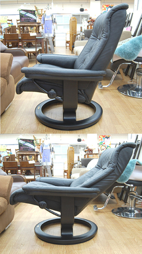 エコーネス リクライニングチェア ストレスレス ロイヤル オットマン付き 総革 ブラック 黒 北欧 EKORNES Stressles