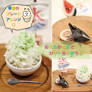 夏♥季節のプレートアレンジ♥しゃりしゃりかき氷♥氷屋さん旗♥昆虫折り紙♥の画像