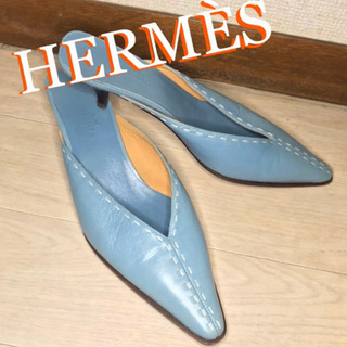 HERMÈS エルメス  レザー　ポインテッドトゥローヒールミュール