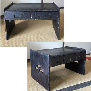 c707 古い 机 木製 飾り台 銅製 角金具 江戸時代 文房道具 書道具