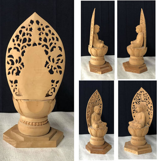 ☆お取引中☆　c724 木彫り 仏像 釈迦如来 合わせ箱 釈迦如来坐像  高さ 19.5cm