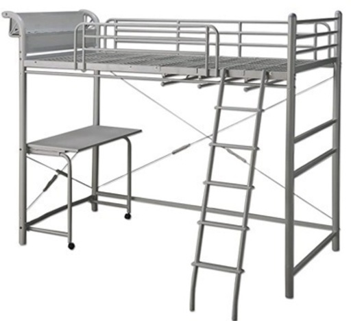 【受付終了】ロフトベッド　【小デスク付・シングル】/ 色【黒】