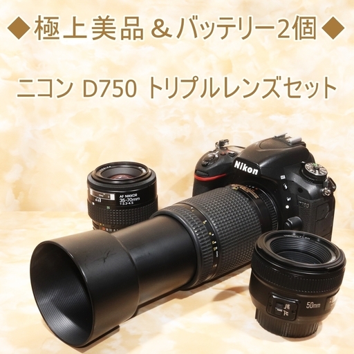 ◆極上美品＆バッテリー2個◆ニコン D750 トリプルレンズセット