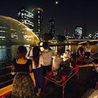 7/19(日)19:30出港★60名大阪屋形船BBQナイトクルージングパーティーイベント★芝生の上で楽しめる2階建てのグランピング船「メリーグリーン」貸切の画像