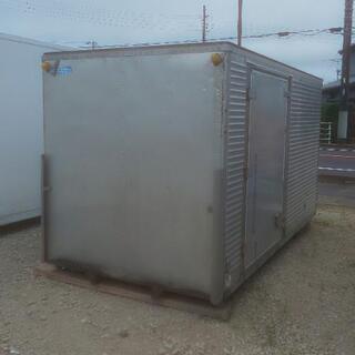 【南京錠2個付き】【鍵穴付き】【横扉付き】【中はステンレス】【3t車でも配送可】アルミコンテナ バイクガレージ 長さ約367cm×幅183cm×高さ200cmくらい 匝瑳市発 配送可  30714の画像