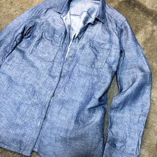 ●美品 GU リネンブラウス リネンシャツ インディゴブルー ユ...