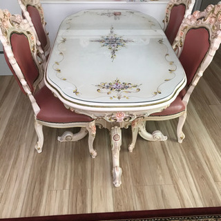 ロココ調 ダイニングテーブル 天板ガラス付き ロココ調 ダイニングテーブル 天板ガラス付き 送料無料！【5649