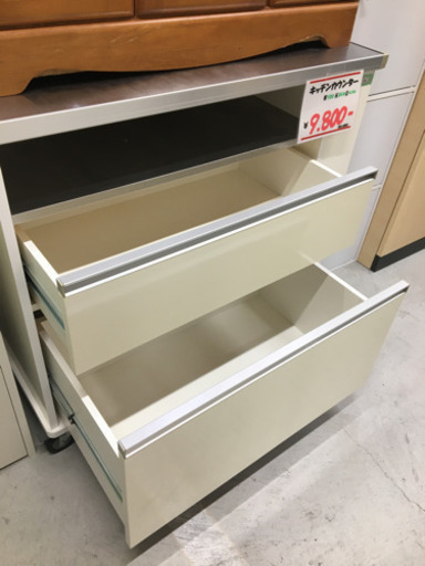 ●販売終了●キッチンカウンター　キッチンボード　ホワイト　天板シルバー　中古品
