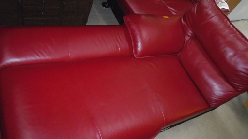 【リサイクルショップどりーむ荒田店】2976　ニトリ　L字カウチソファー　レッド　本革