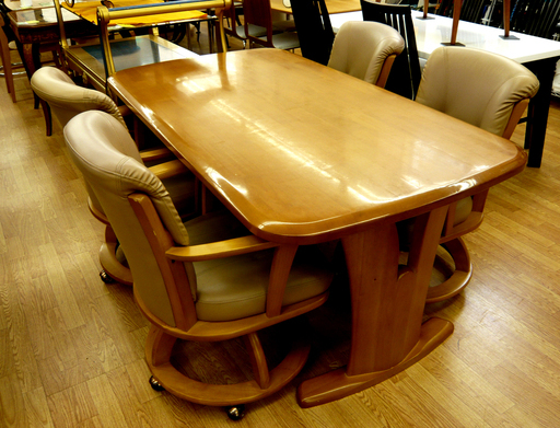 4人掛け ダイニングセット 幅165㎝ ブラウン系 木製 キャスター付き 食卓セット