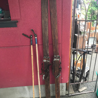 アンティークスキーセット、レトロなスキー、竹ストック、昭和レトロスキー
