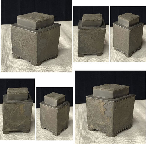 a874 古錫 茶入れ 唐物 中国古玩 錫製 合わせ箱 茶道具