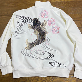 絡繰魂　XXL  昇り鯉　刺繍　和柄　白　ホワイト　ジップアップジャケットの画像