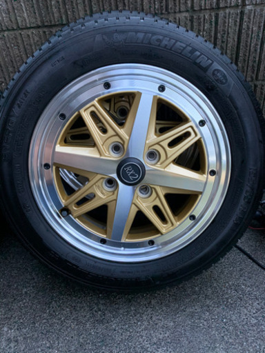 中古のアルミホイール【Algernon FENICE RX2 14インチ 4.5J +43 4H PCD100 】4本セット価格 フェニーチェ ゴールド ポリッシュ 旧車カスタム