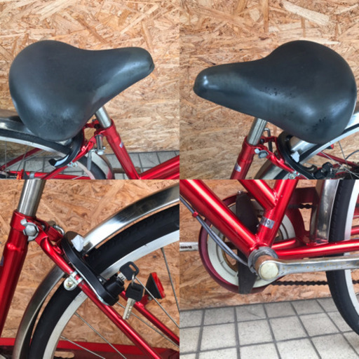 シティサイクル27インチ 6段変速 大型ステンレス製前カゴ メタリックレッドカラー お買い物 街乗り 通勤・通学