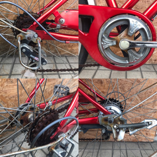 シティサイクル27インチ 6段変速 大型ステンレス製前カゴ メタリックレッドカラー お買い物 街乗り 通勤・通学