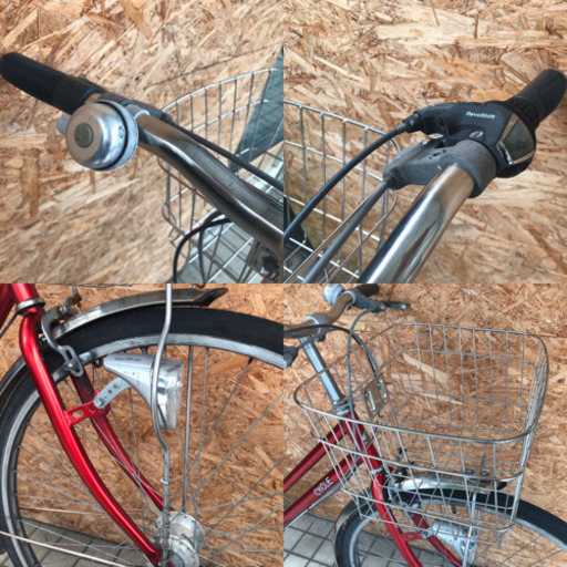 シティサイクル27インチ 6段変速 大型ステンレス製前カゴ メタリックレッドカラー お買い物 街乗り 通勤・通学