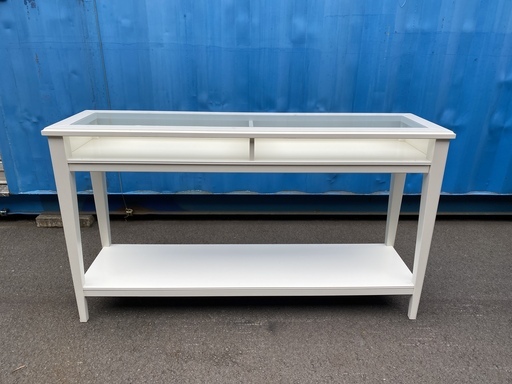 コンソールテーブル 飾り棚 ガラス天板 シェルフ フリーラック 棚 白 中古品
