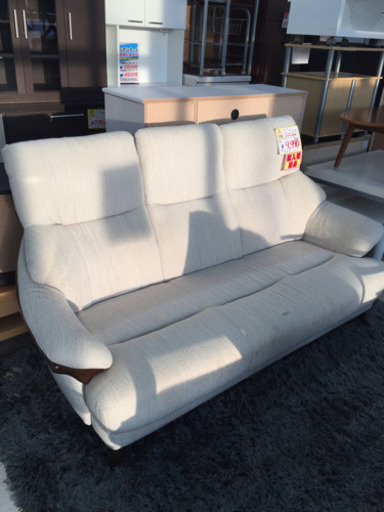 7/16 東区 和白 定価58,000- ファブリック3Pソファー 2人〜3人掛けタイプ 激安 人気のハイバックタイプ カラーアイボリー ソファー