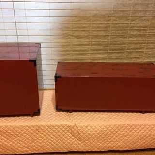 朱塗りの三段小引き出し四角（根来塗）の画像