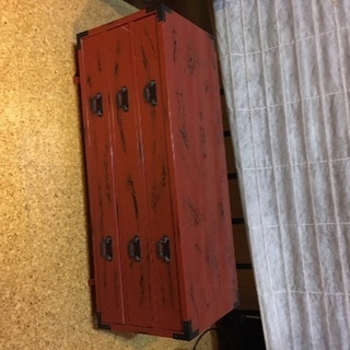 朱塗　三段小引き出し（長方形）根来塗り