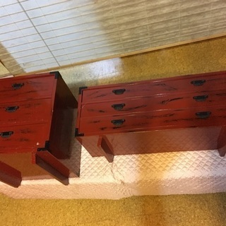 朱塗　三段小引き出し（長方形）根来塗りの画像