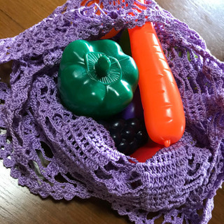 ハンドメイド 編み込みバッグ Mサイズむらさきの画像