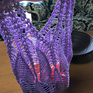 ハンドメイド 編み込みバッグ Mサイズむらさきの画像