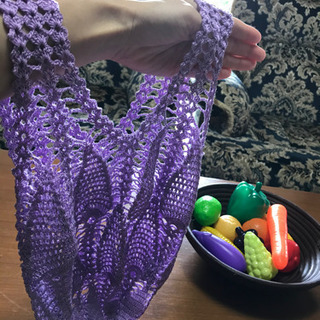 ハンドメイド 編み込みバッグ Mサイズむらさきの画像