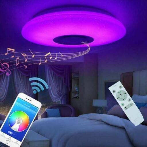 ホット音楽 led シーリングライトランプ 60 ワットフラッシュマウントラウンドスターライトbluetooth スピーカー調光対応変色ライト\n\n\n