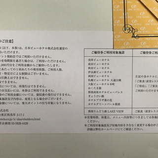 ビューホテル　株主優待　5000円分　9/30までの画像
