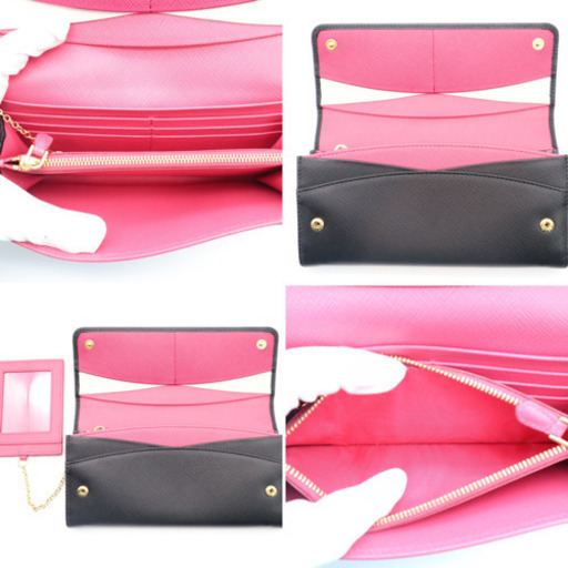 《PRADA/サフィアーノ 長財布》Aランク カードケース付 ブラック 極美品