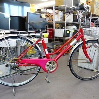 自転車 26インチ シティサイクル ママチャリ ライト付き 赤系 6段変速