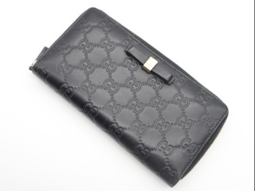 《GUCCI/グッチシマ ラウンドファスナー 》ABランク ブラック 美品