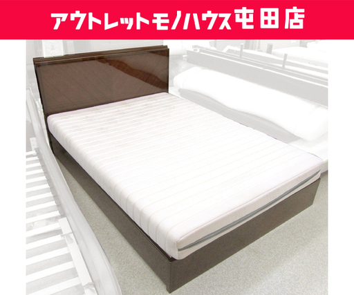 ダブルベッド 光沢＆木目デザイン 引出し付 木製 フレーム＆マットレス 札幌市北区