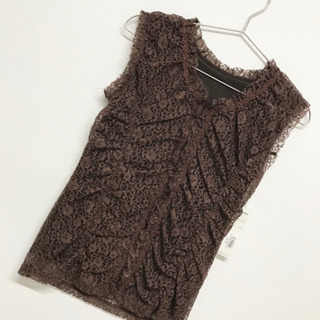 タンクトップ　レース　刺繍　花柄　茶　ブラウン　m キャミソール...