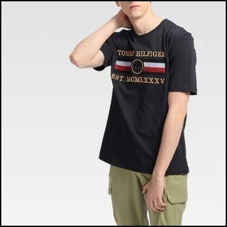 凝った刺繍がすごい Tシャツ ネイビーM 　TOMMY HILFIGERの画像
