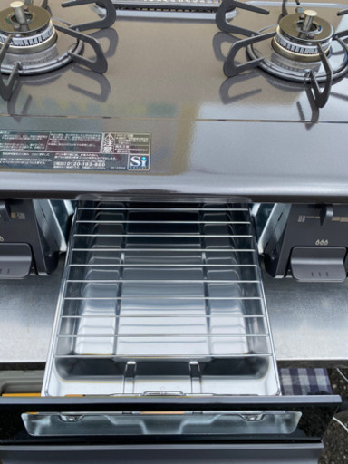 パロマガステーブル 都市ガス ブラックホーロー IC-S87-R 二口、グリル付き