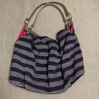 ボーダー柄のトートバッグ　パープル×シルバーの画像
