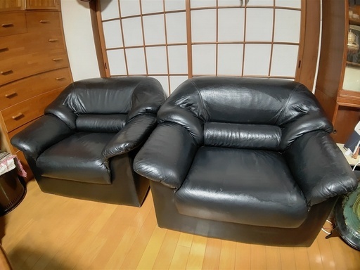家具　レザー調　シングル・ソファー　 一人掛け　２個セット！！　　（ブラック・黒）