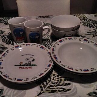 スヌーピーの皿とマグカップ、お椀
