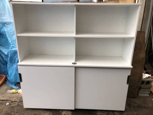 (358) 棚 鍵付 ホワイト 横幅1600×高さ1600×奥行450㎜ 事務用品 家庭 店舗用品 中古 引取り可 大阪