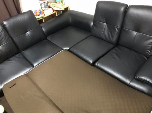 ローソファ フロアソファ コーナーソファ L字 ブラック フェイクレザー