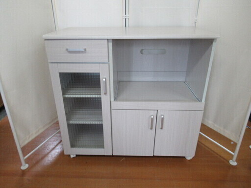 J1400/キッチンボード/キッチンカウンター/レンジボード/食器棚/ホワイト/キャスター付き/中古品/