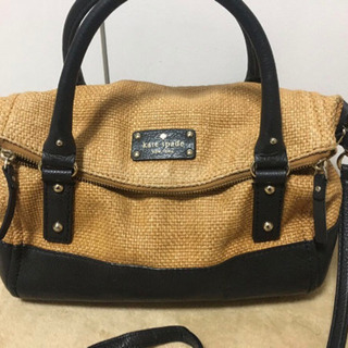 ケイト・スペード　Kate spade 2Way バンドバッグ・ショルダーバッグ　ベージュカゴ　黒革の画像