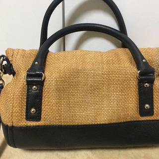 ケイト・スペード　Kate spade 2Way バンドバッグ・ショルダーバッグ　ベージュカゴ　黒革の画像