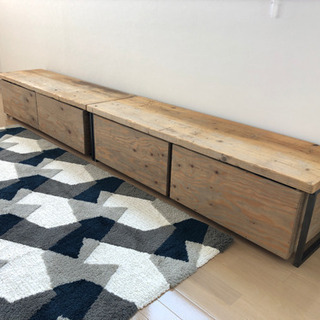 ベンチ型収納　古木天板スチール脚